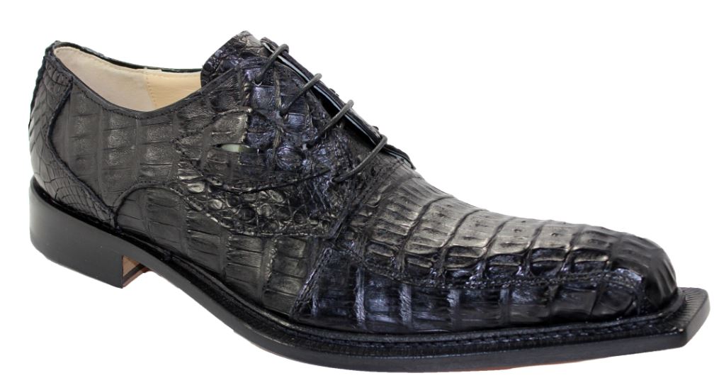 Fennix Italy "Hugo" Black Genuine Hornback Crocodile Oxford Shoes.